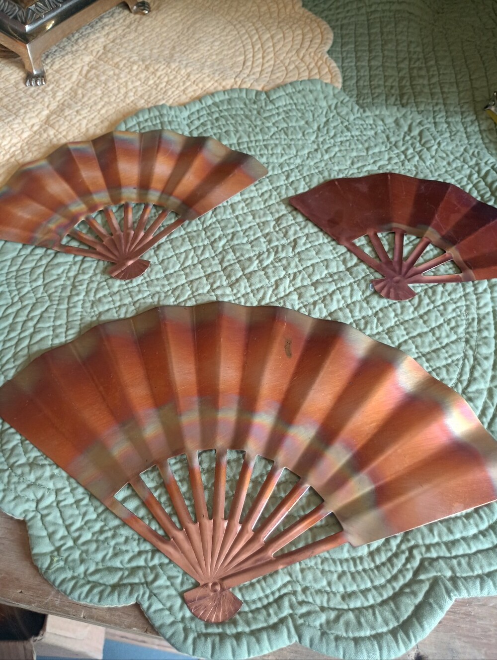 Set Of Three Brass Decorative Fans